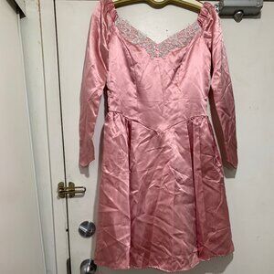 VINTAGE LONG SLEEVE OFF SHOULDER FORMAL MIDI DRESS SIZE S